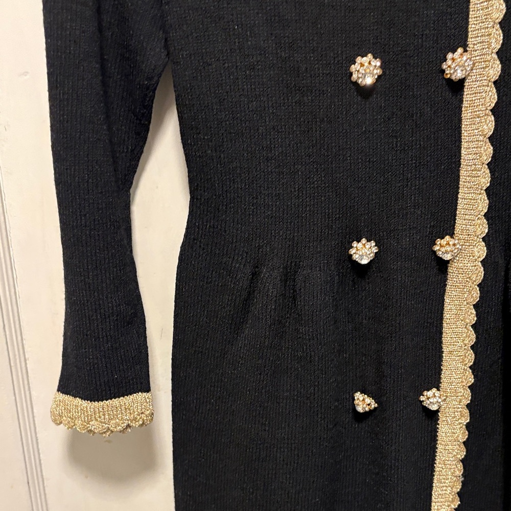 Vintage Don Sayres For Wellmore Wool Blend Black with Gold Trim Knitted Dress 8 - Picture 8 of 13